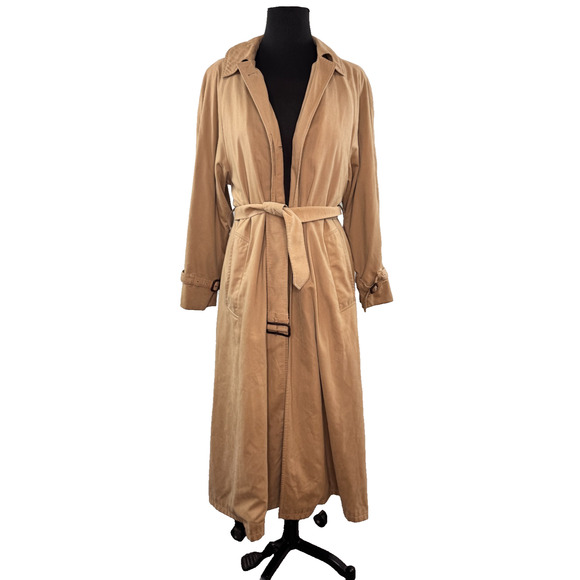 VINTAGE Aquascutum Long Trench Coat 2way Beige Tan Wool Authentic ENGLAND - Picture 1 of 16